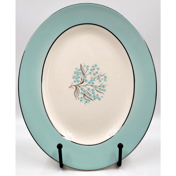 Sevron Blue Lace 9" Serving Platter with Platinum Silver Trim 1950's Mid Century - Picture 3 of 6